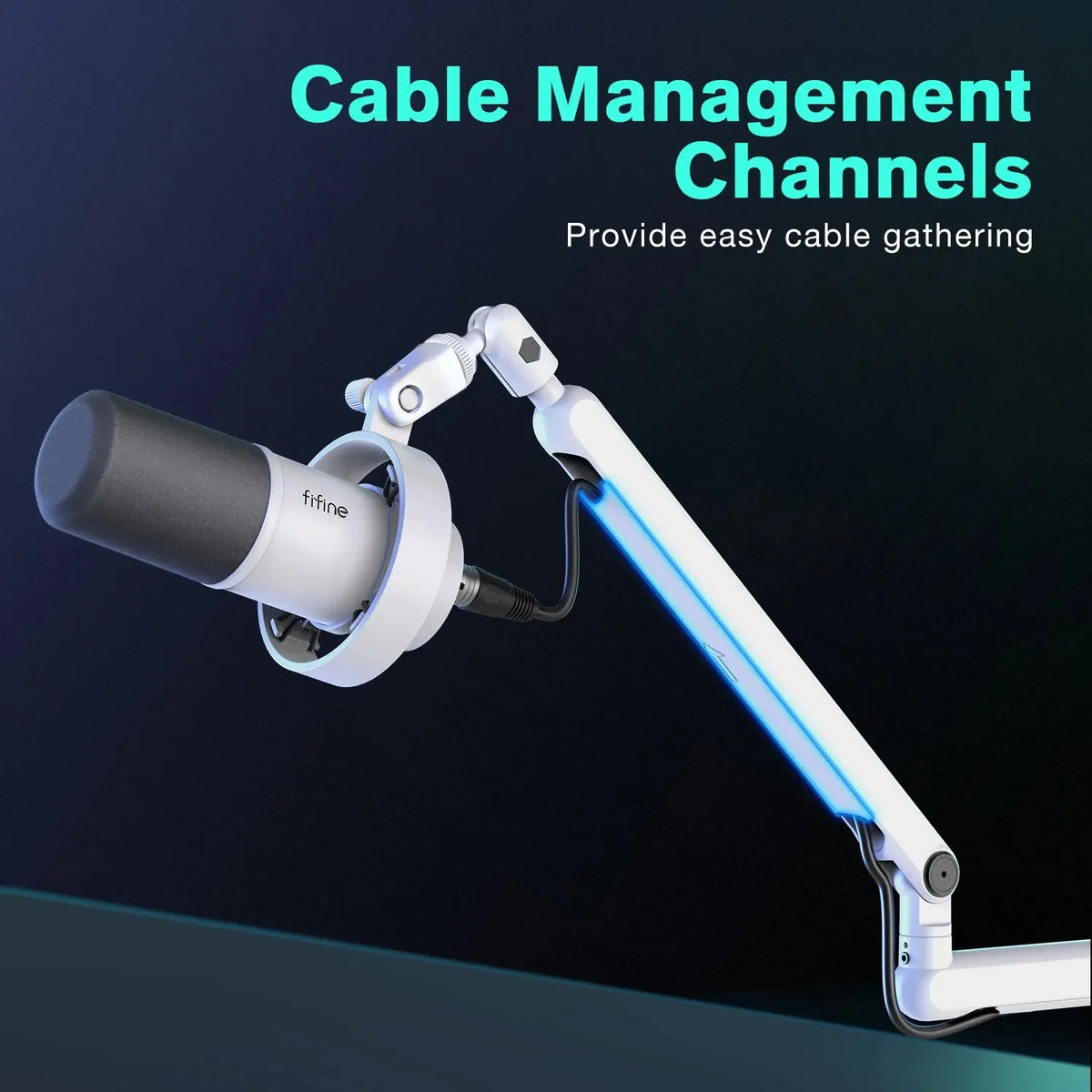 FIFINE Microphone Boom Arm, Adjustable Low Profile Mic Arm with Desk Mount Clamp,Cable Storage for Streaming Gaming-White BM88W Deals 4 U  Streaming Equipment Deals 4 U