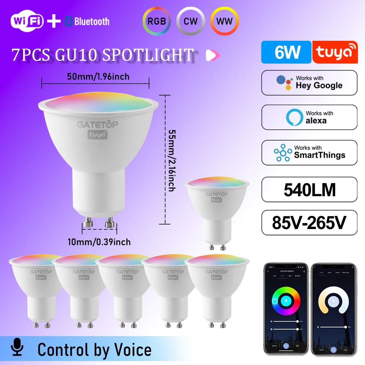 1-10PCS Tuya WiFi GU10 LED Spotlight Smart Light Bulb Dimmable 1-100% Lamps Smart Life App Control Works with Alexa Google Deals 4 U  Smart Home Gadget Deals 4 U