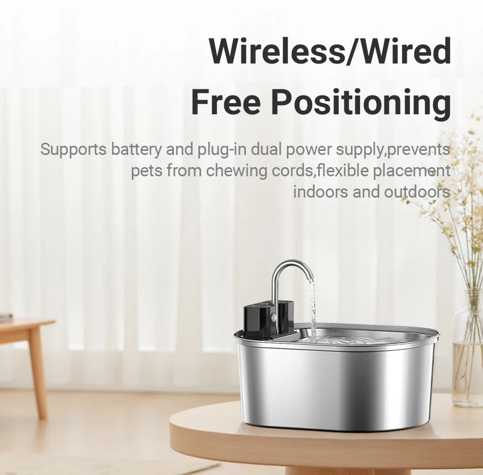 ROJECO 3.2L Stainless Steel Cat Water Fountain Wireless Sensor Smart Automatic Dog Water Dispenser Drinking Fountain 4000mAh Deals 4 U   Deals 4 U