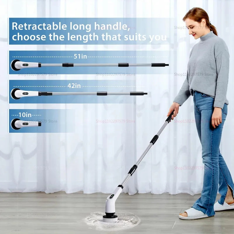9 in 1 Electric Spin Scrubber Cordless Cleaning Brush Shower Scrubber Adjustable Extension Handle Waterproof For Tub Tile Floor Deals 4 U   Deals 4 U