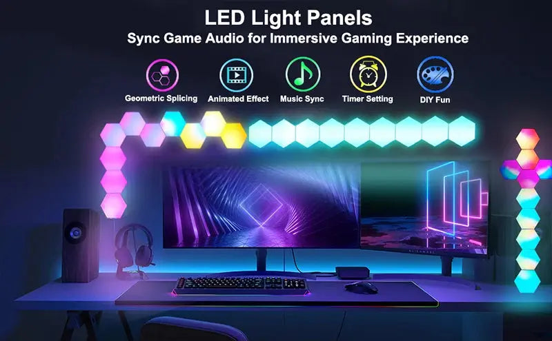 RGB LED Hexagon Light Bluetooth Indoor Wall Light APP Remote Control Night Light Computer Game Room Decoration Bedroom Bedside Deals 4 U  RGB Hexagon Wall Lights Deals 4 U
