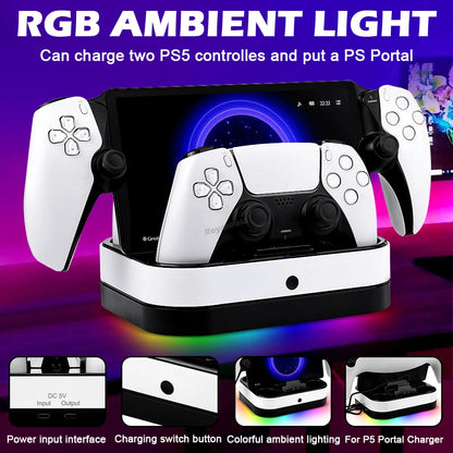 NEW For PS5 Controller Charger Stand LED Indicator & RGB Light Dual Charging Dock for PS5 Controller & PS Portal Games Accessori