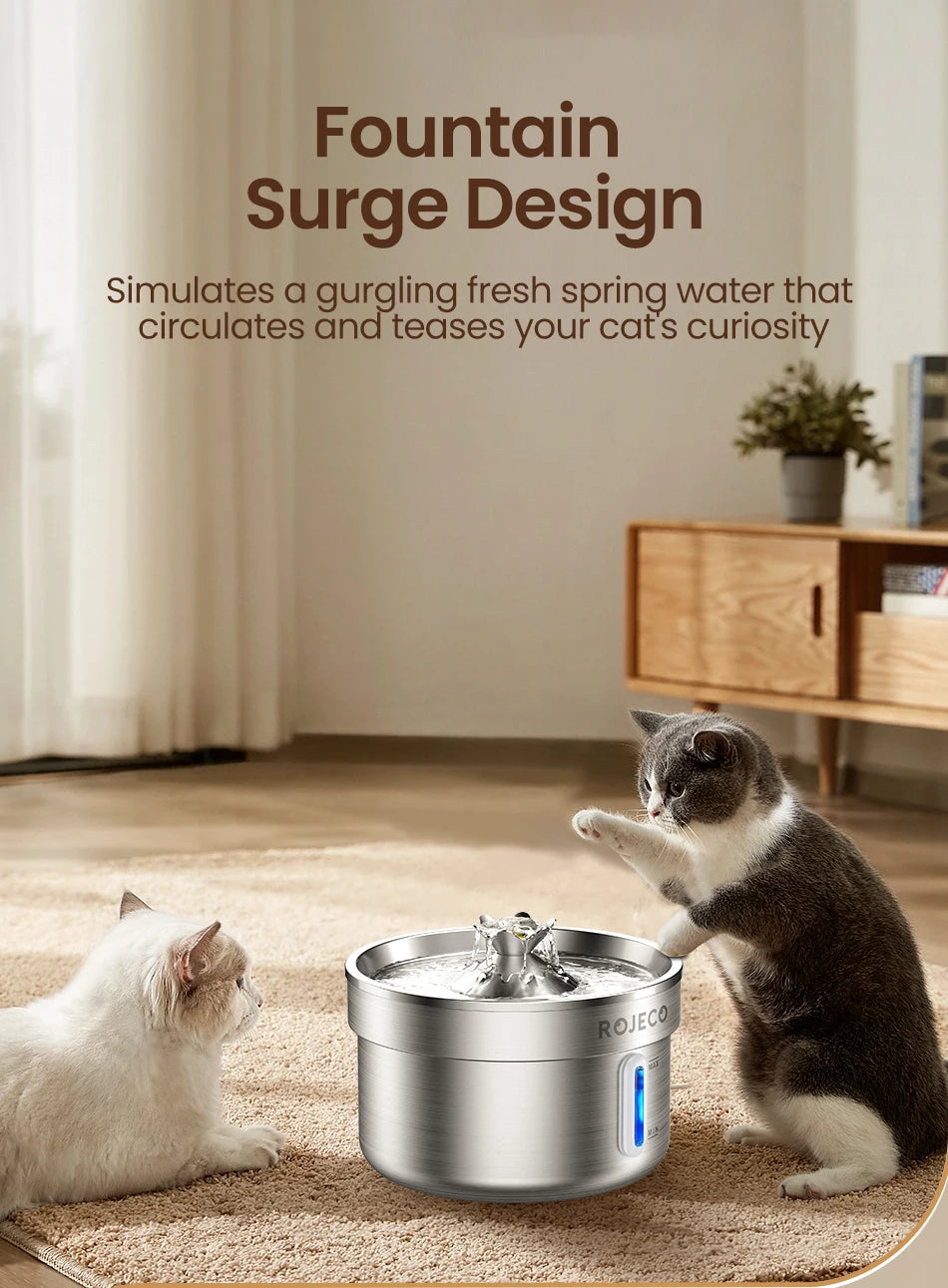 ROJECO Stainless Steel Pet Drinking Fountain Automatic Cat Water Fountain Smart Pet Water Dispenser for Dog Cat Drinking Supply Deals 4 U   Deals 4 U