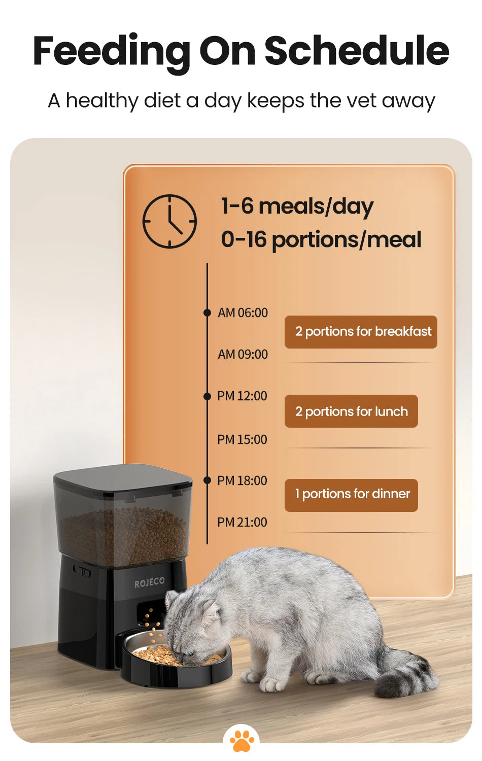 ROJECO Automatic Pet Feeder Button Version Auto Cat Food Dispenser Accessories Smart Control Pet Feeder For Cats Dog Dry Food Deals 4 U  Automatic Pet Feeder Deals 4 U