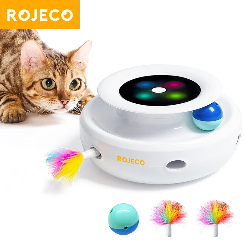 ROJECO 2 in 1 Smart Cat Toys Automatic Feather Fun Ball Toy Set For Cat Dog 5 Modes Electronic Interactive Pet Toy Accessories Deals 4 U   Deals 4 U