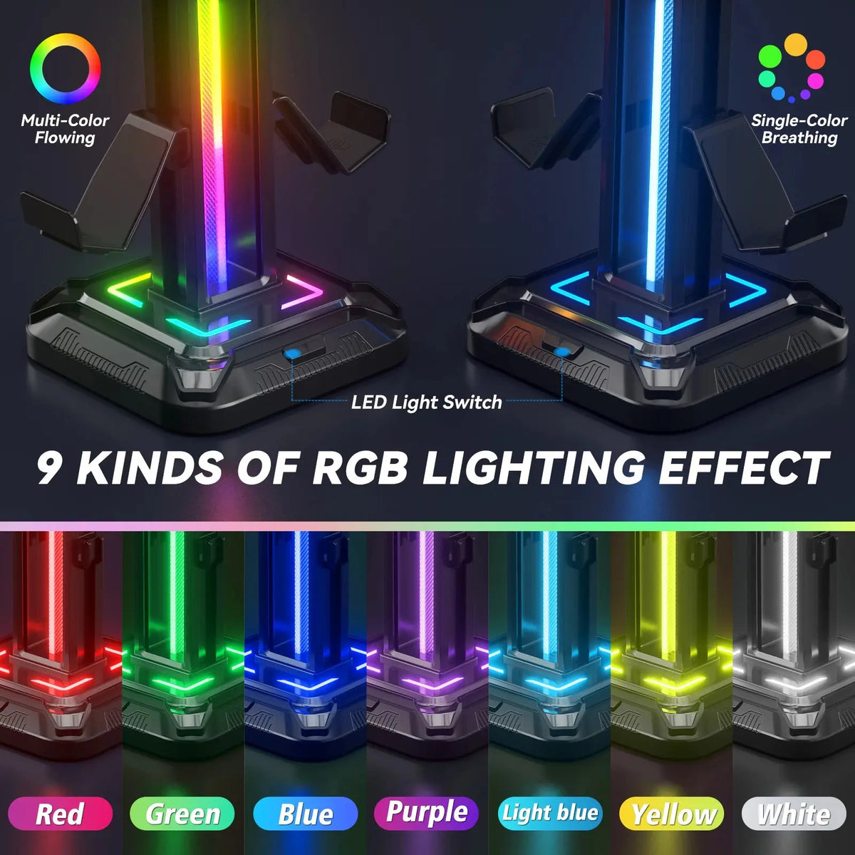 Controller Stand with 9 Light Modes Headset Holder for Desk Rotatable Headphone Stand Detachable Controller Hook Deals 4 U  Gaming Accessories Deals 4 U
