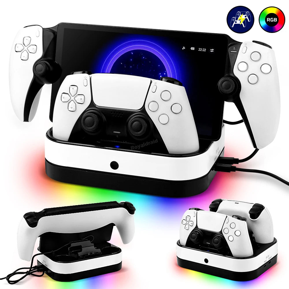 NEW For PS5 Controller Charger Stand LED Indicator & RGB Light Dual Charging Dock for PS5 Controller & PS Portal Games Accessori