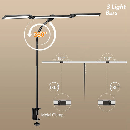 Eye-care LED Clip Metal Desk Lamp 3 Colors Adjustable 10 Brightness Levels Flexible Rotating Lamp Head for Home Reading PC Game