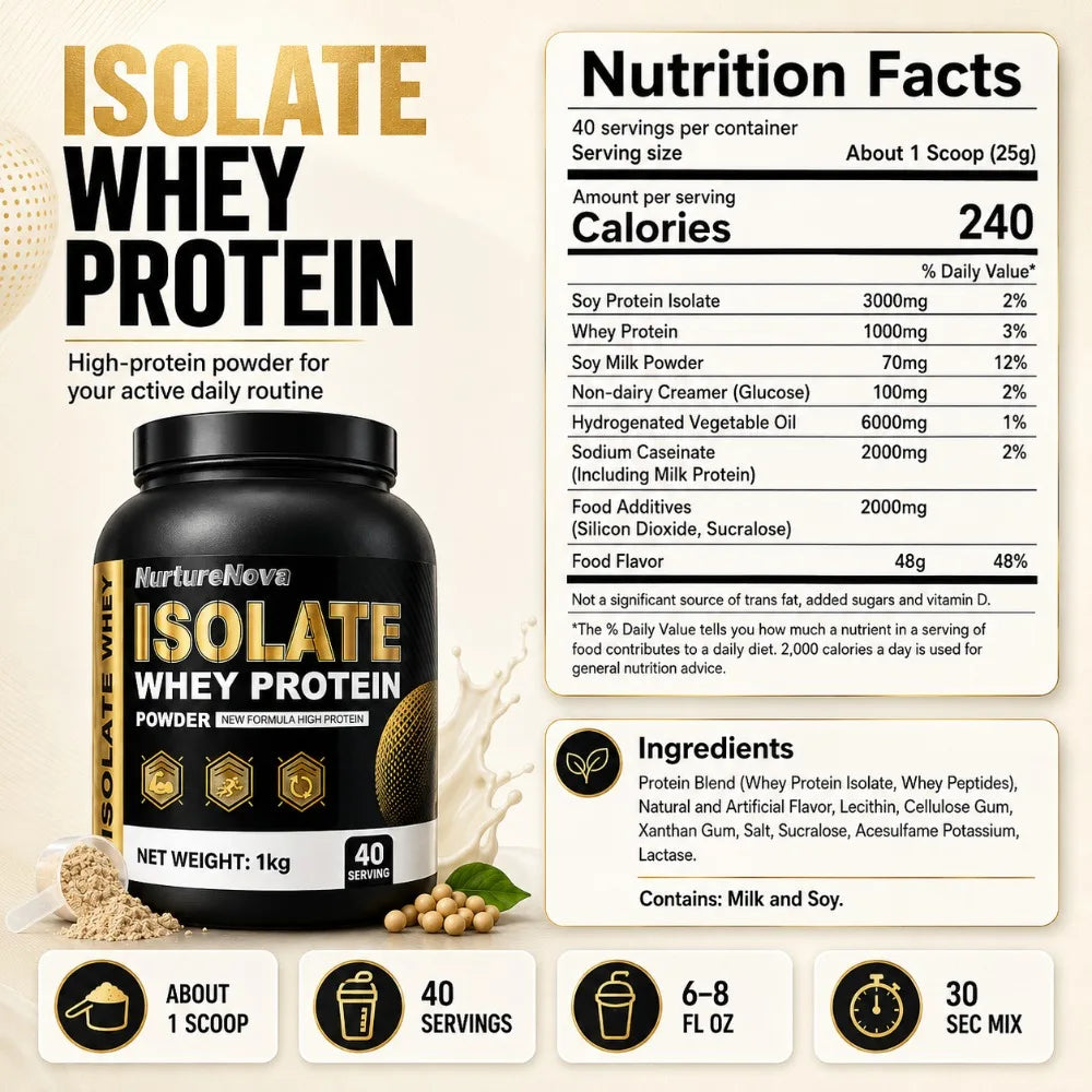 NurtureNova Isolate Whey Protein Powder 1kg, High Nutrition Fitness Drink Mix, 40 Servings, Workout & Daily Support Formula Deals 4 U   Deals 4 U