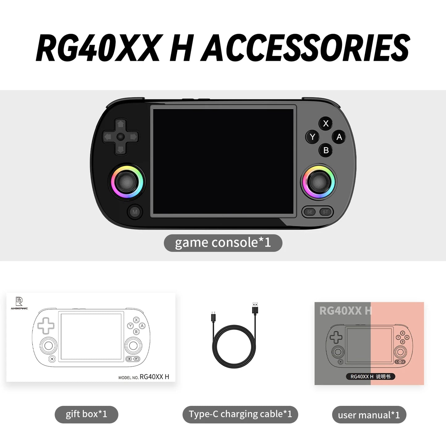 ANBERNIC RG40XX H Handheld Games Console 4.0" IPS Screen Linux 64-bit Multicolor LED Lights Retro Gaming Console Over 5000 Games