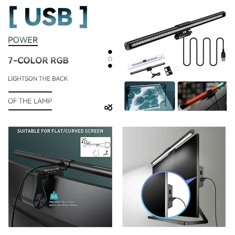 Led Curved Monitor Light Bar USB Table Lamp RGB Stepless Dimmable Hanging Office Desk Decorations Lighting For Computer Reading