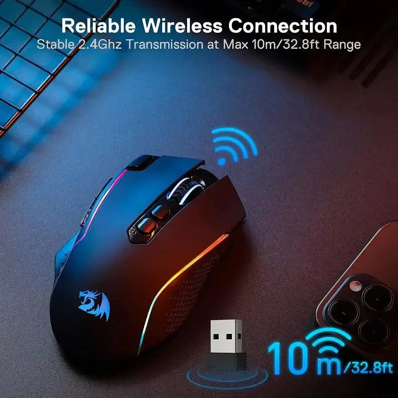 Redragon M810 Pro Wireless Gaming Mouse, 10000 DPI Wired Gamer Mouse w/ Rapid Fire Key, 8 Macro Buttons, Black/White Mouse Deals 4 U  Gaming Accessories Deals 4 U