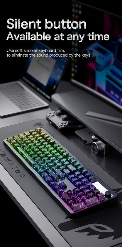 TK100 wireless Bluetooth wired triple-mode mechanical feel keyboard with high-definition display, rotary knob and RGB lighting
