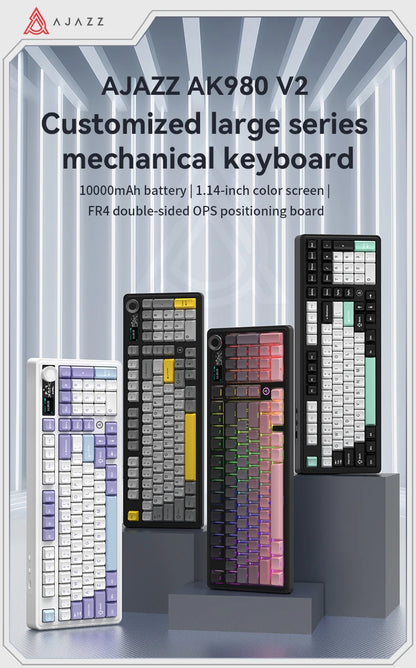 AJAZZ AK980 V2 PRO 98% Gasket Mechanical Keyboard, Hot-Swappable, 10000mAh, TFT Screen & Knob, 8K Polling Rate, RGB Backlit