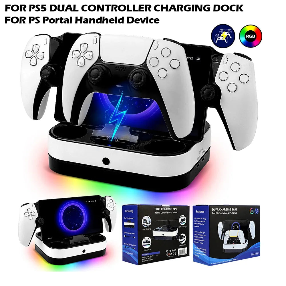 NEW For PS5 Controller Charger Stand LED Indicator & RGB Light Dual Charging Dock for PS5 Controller & PS Portal Games Accessori