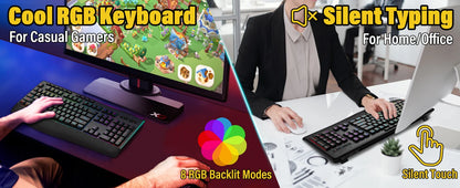 FocusOnPC K787 2.4G Tri-Mode Wireless Gaming Keyboard, 104 Keys RGB Backlit, Ergonomic USB-C Plug-and-Play Keyboard, 1900mAh Battery, Auto Sleep & Low Battery Alert, Silent Typing for Game