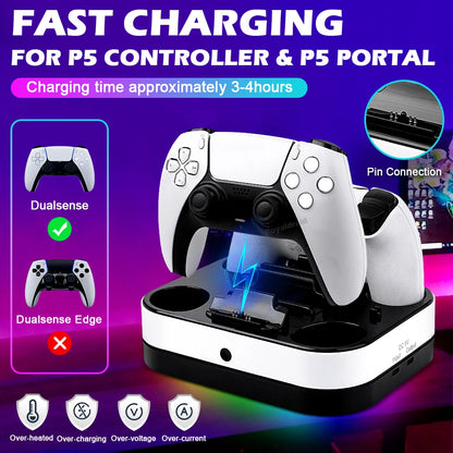 NEW For PS5 Controller Charger Stand LED Indicator & RGB Light Dual Charging Dock for PS5 Controller & PS Portal Games Accessori