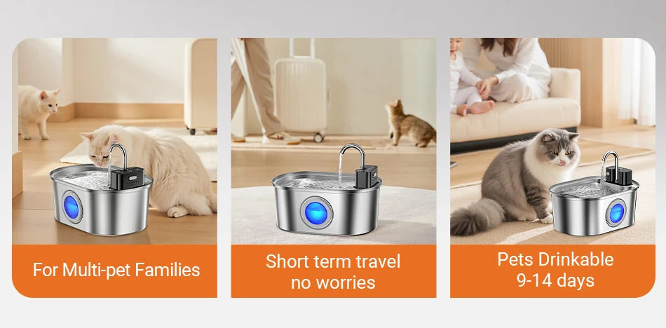 ROJECO 3.2L Stainless Steel Cat Water Fountain Wireless Sensor Smart Automatic Dog Water Dispenser Drinking Fountain 4000mAh Deals 4 U   Deals 4 U