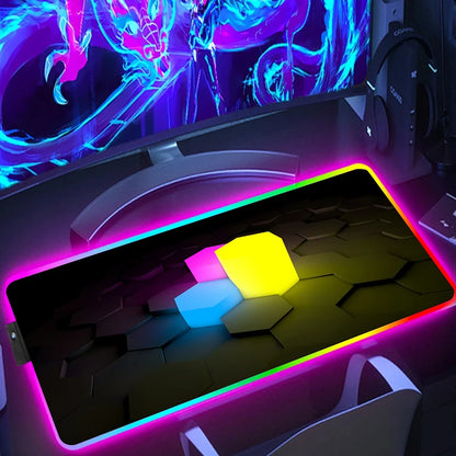 RGB Extended Hexagon Gaming Mouse Pad Rug Desk Mat Computer Accessories Anti-skid Offices Geometric Mousepad Luminous Game Mats
