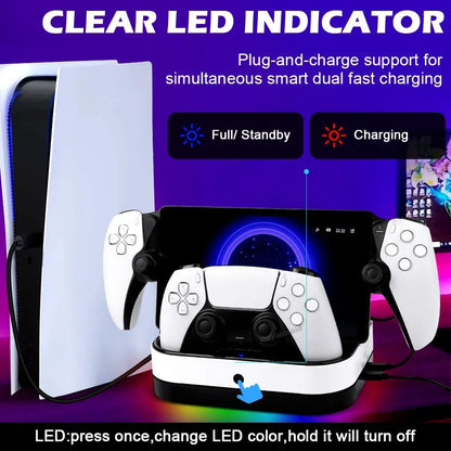 NEW For PS5 Controller Charger Stand LED Indicator & RGB Light Dual Charging Dock for PS5 Controller & PS Portal Games Accessori