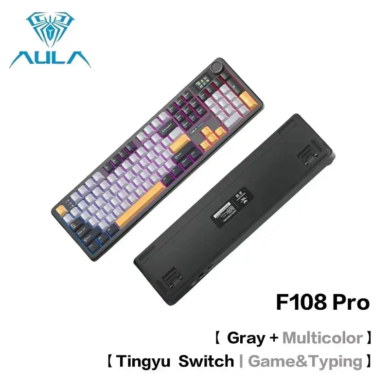 AULA F108Pro/F108 Wireless Bluetooth tri-mode connection, multi-functional display, Gasket structure, RGB lighting effects Deals 4 U  Streaming Equipment Deals 4 U