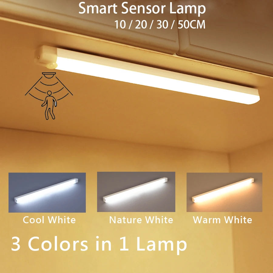 Motion Sensor Wireless LED Night Light USB Rechargeable Long Strip Bar Lamp for Kitchen Cabinet Wardrobe Bedside Staircase Tube Deals 4 U   Deals 4 U
