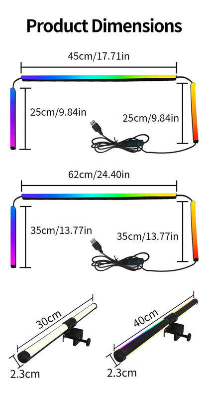 LED RGB Gaming Ambient Light Flexible Silicone Backlight Smart Desk Light Bar Eye Protection LED Lamp for Monitor Office Reading