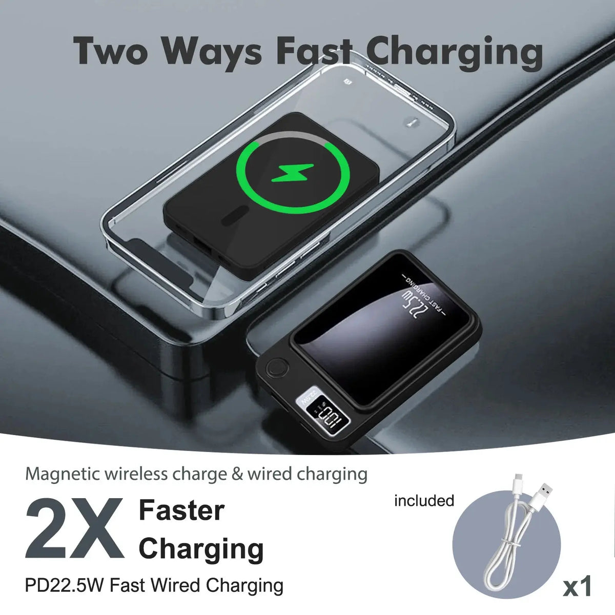 Wireless Power Bank 2-in-1 Magnetic 10000mAh Portable Charger Fast Charging 22.5W LED Power Display For Iphone Xiaomi Samsung Deals 4 U  Mobile Gaming Deals 4 U