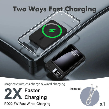 Wireless Power Bank 2-in-1 Magnetic 10000mAh Portable Charger Fast Charging 22.5W LED Power Display For Iphone Xiaomi Samsung Deals 4 U  Mobile Gaming Deals 4 U
