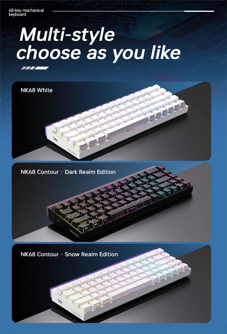 Mechanical Keyboard AJAZZ NK68 68-key hot-swappable gaming keyboard with RGB backlit keys ergonomic design and USB wired