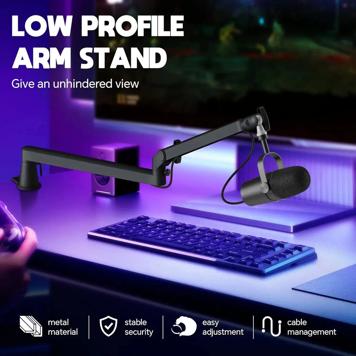 Professional Studio Low Profile Mic Arm with Extended Riser Cable Management Adjustable Microphone Stand for SM7B MV7 AM8 K688 Deals 4 U  Streaming Equipment Deals 4 U