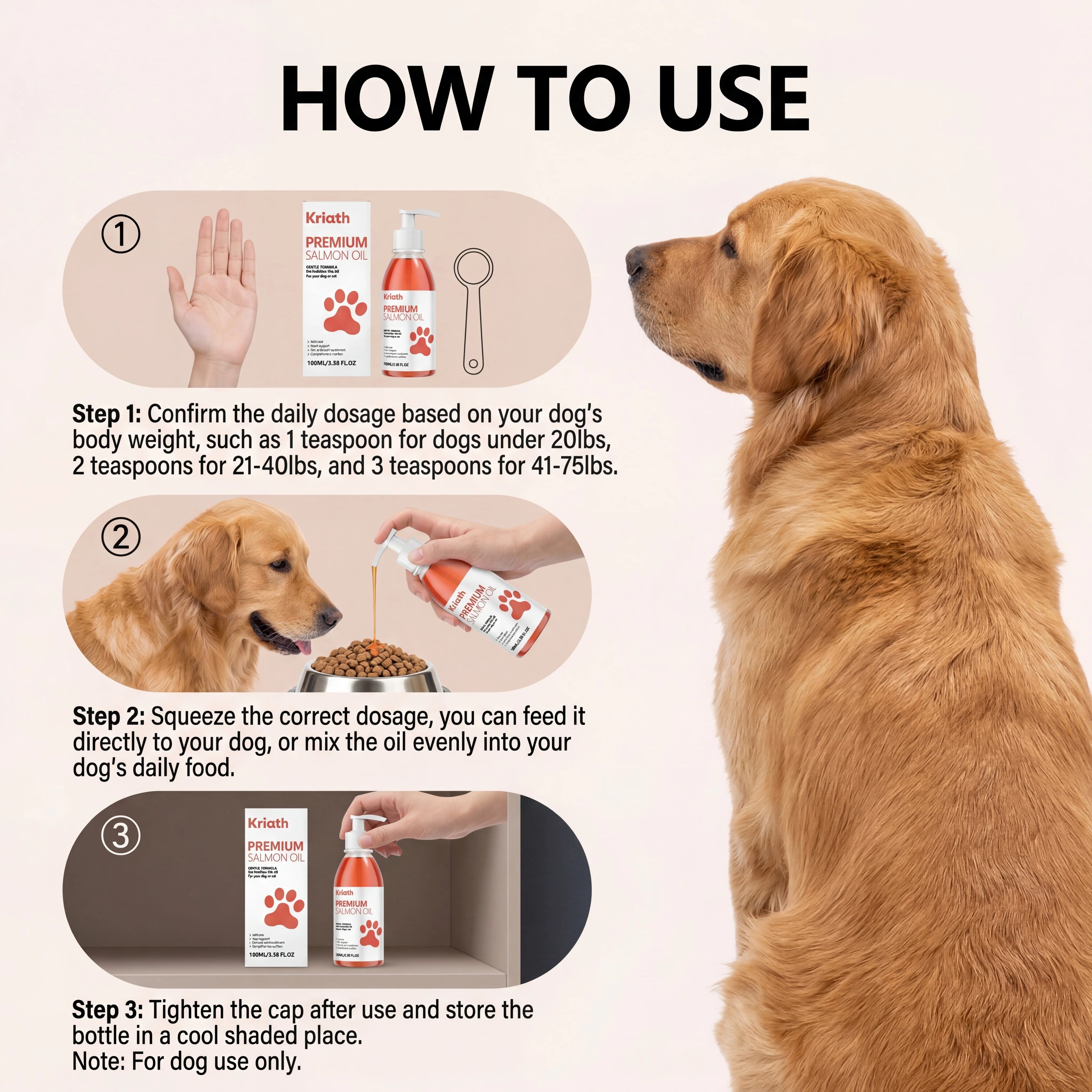 100ml Pure Salmon Oil for Dogs and Cats Omega 3 Fatty Acids Liquid Skin and Coat Supplement Joint Support Pet Health Supplies Deals 4 U   Deals 4 U