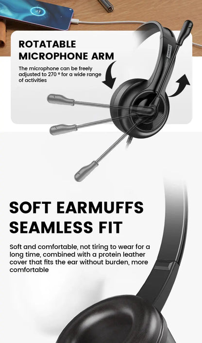 Lenovo E06 Single Ear Wired Headphone With Microphone Stereo Effect Business Meeting Office HD Call Scalable Gaming Headsets Deals 4 U  Gaming Accessories Deals 4 U