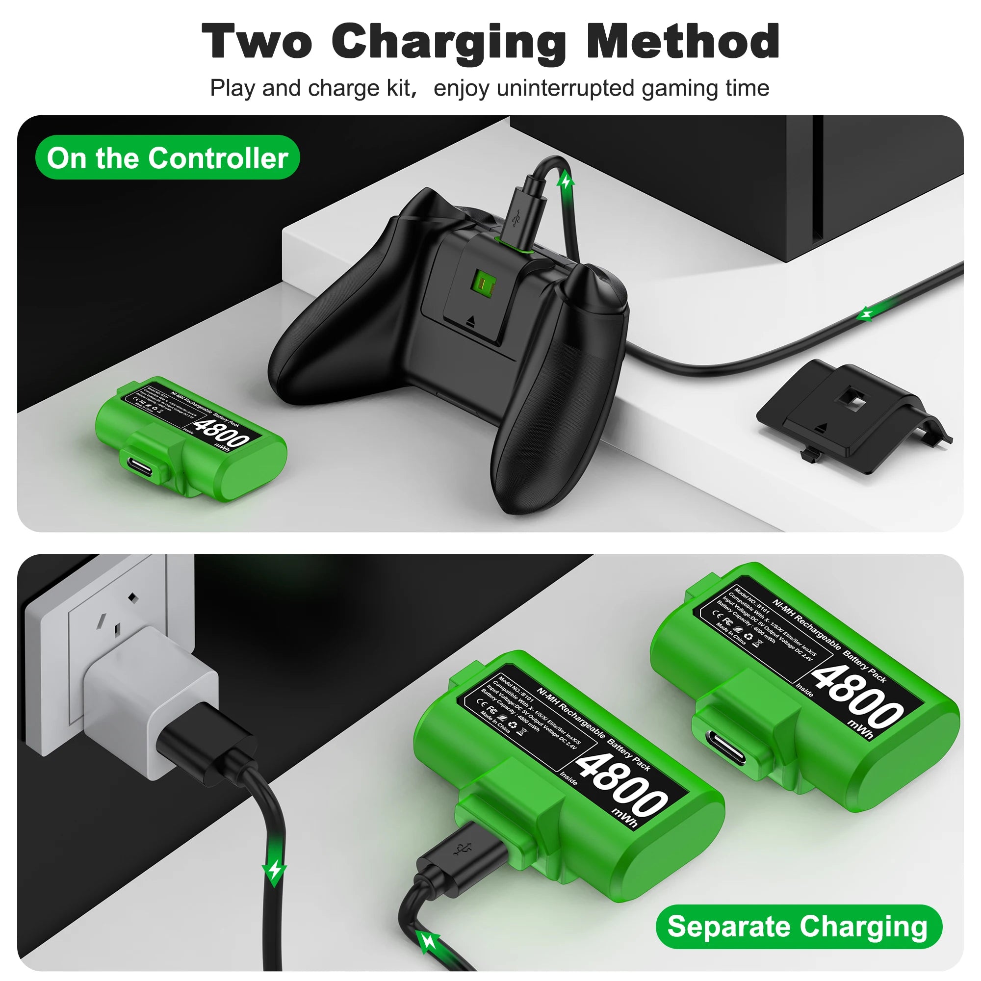 BEBONCOOL  2*4800mWh Rechargeable Battery For Xbox One Controller  Battery For Xbox Series X/S Gamepad Charger With Type-C Cable Deals 4 U   Deals 4 U