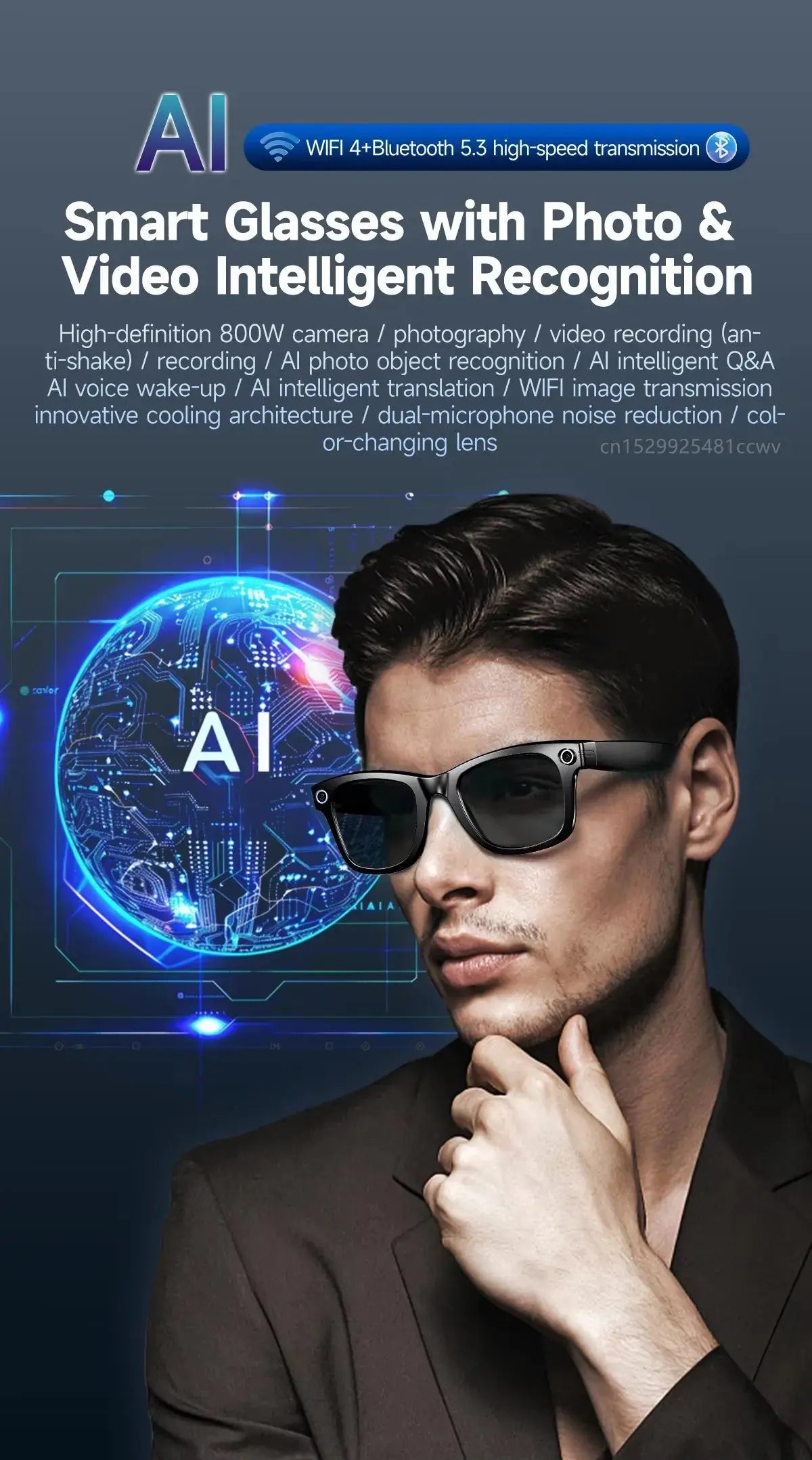 W610 AI Smart Glasses with Video Camera 800W Outdoor Sunglasses Wi-Fi Transfer BT Calling Audio Record Smart Wearable Headset Deals 4 U  Gaming Accessories Deals 4 U