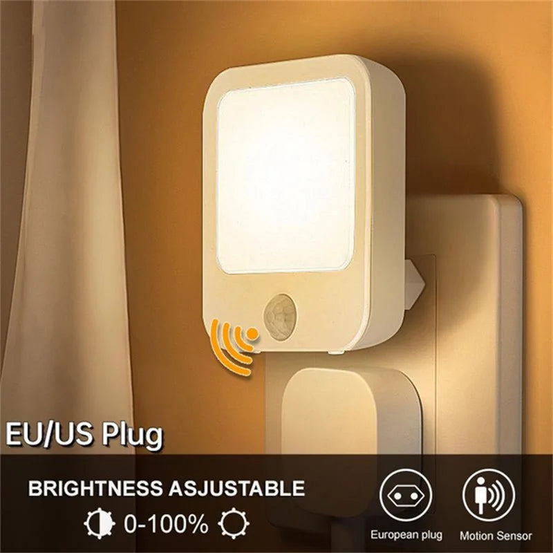Motion Sensor LED Night Lights EU Plug Dimmable Cabinet Light for Baby Bedside Bedroom Corridor Wireless Night Lamp Lighting Deals 4 U   Deals 4 U