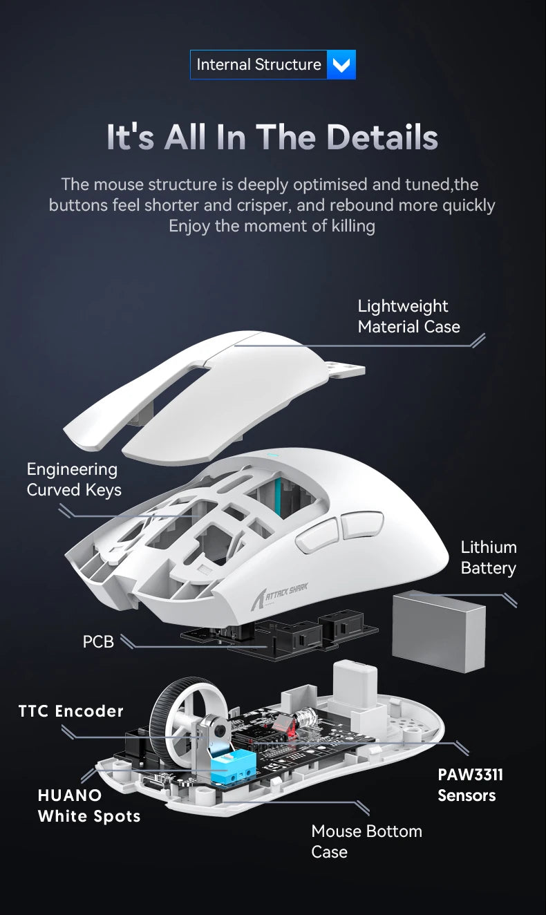 ATTACK SHARK X11 Lightweight Wireless Gaming Mouse with RGB Backlight Charging, Up to 22K DPI, PAW3311 Optical Sensor, HUYU Swit Deals 4 U   Deals 4 U