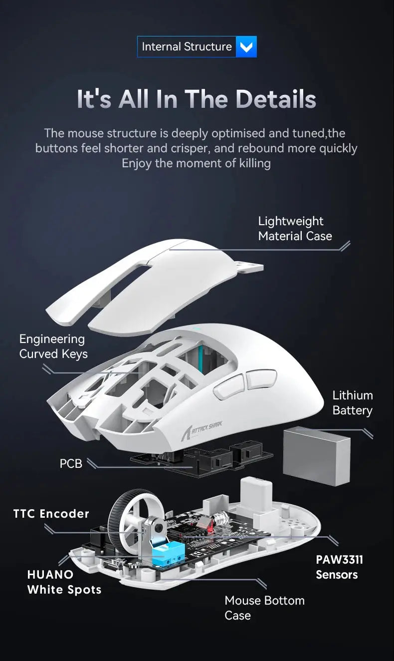 ATTACK SHARK X11 Lightweight Wireless Gaming Mouse with RGB Backlight Charging, Up to 22K DPI, PAW3311 Optical Sensor, HUYU Swit Deals 4 U  Gaming Accessories Deals 4 U