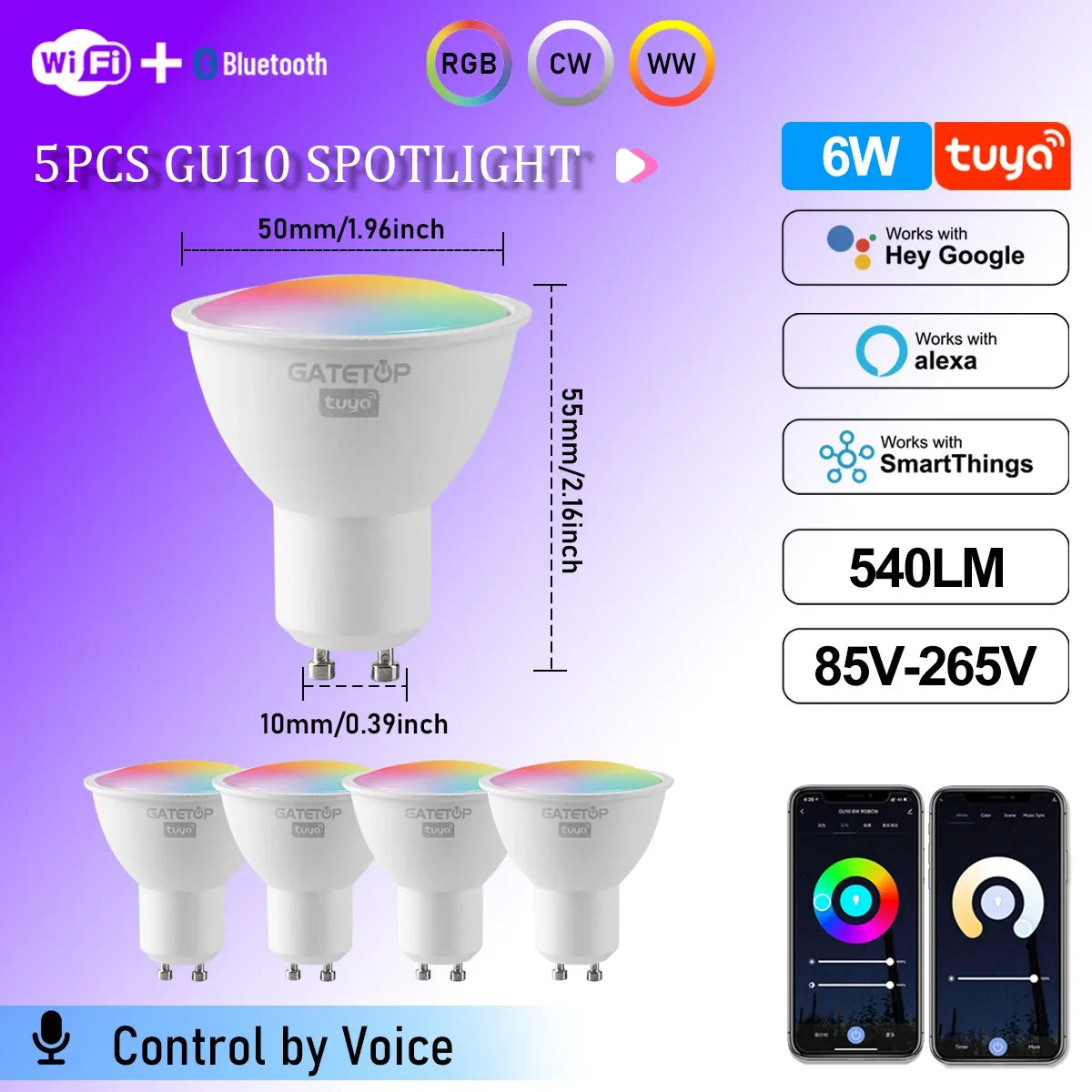 1-10PCS Tuya WiFi GU10 LED Spotlight Smart Light Bulb Dimmable 1-100% Lamps Smart Life App Control Works with Alexa Google Deals 4 U  Smart Home Gadget Deals 4 U