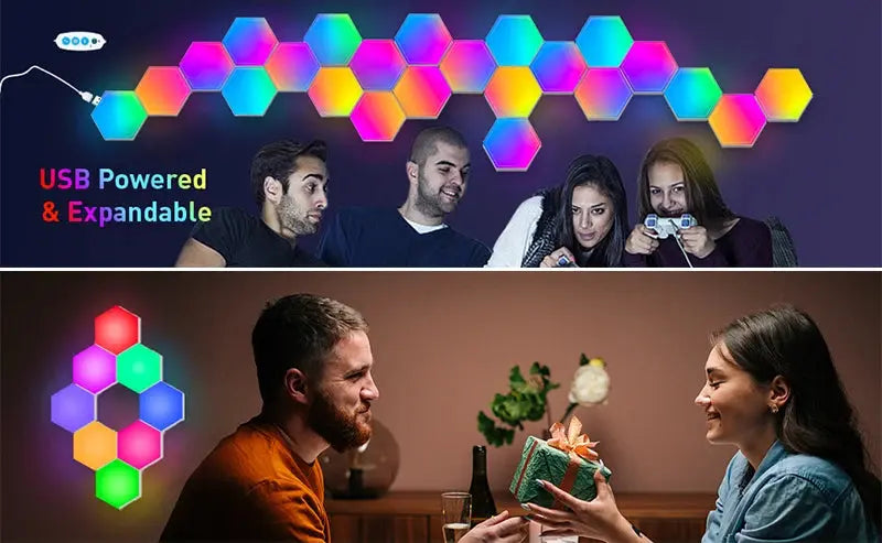 RGB LED Hexagon Light Bluetooth Indoor Wall Light APP Remote Control Night Light Computer Game Room Decoration Bedroom Bedside Deals 4 U  RGB Hexagon Wall Lights Deals 4 U