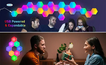 RGB LED Hexagon Light Bluetooth Indoor Wall Light APP Remote Control Night Light Computer Game Room Decoration Bedroom Bedside Deals 4 U  RGB Hexagon Wall Lights Deals 4 U