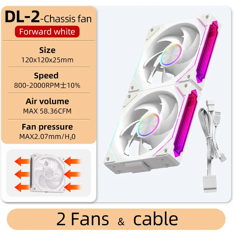 Coolcirc DL-2 120mm ARGB Cooling Fan Modular Wireless Stackable Splicing 800-2000RPM PWM Silent for Gaming PC Case Water Cooler