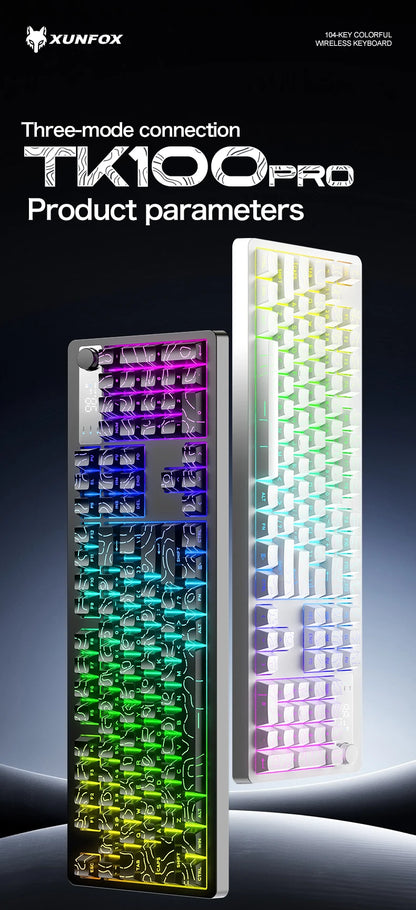 TK100 wireless Bluetooth wired triple-mode mechanical feel keyboard with high-definition display, rotary knob and RGB lighting
