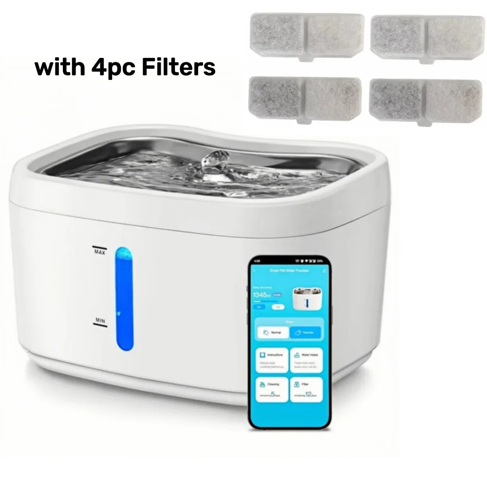 Cat Water Fountain with APP Wireless Connected 84oz/2.5L Automatic Pet Water Fountain with Stainless Steel Tray Weight Sensor Deals 4 U   Deals 4 U
