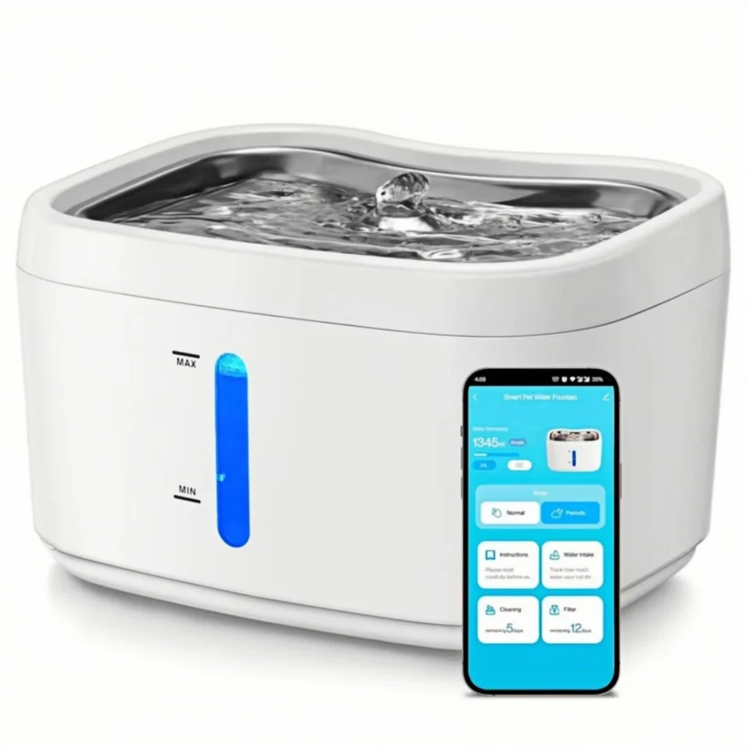 Cat Water Fountain with APP Wireless Connected 84oz/2.5L Automatic Pet Water Fountain with Stainless Steel Tray Weight Sensor Deals 4 U   Deals 4 U