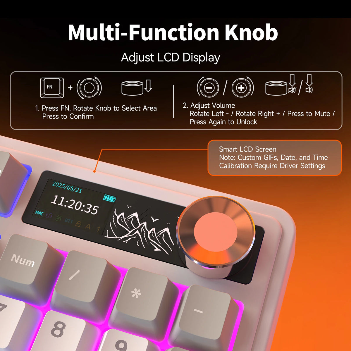 AJAZZ AK980 V2 PRO 98% Gasket Mechanical Keyboard, Hot-Swappable, 10000mAh, TFT Screen & Knob, 8K Polling Rate, RGB Backlit