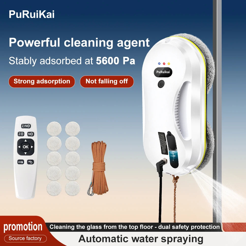 PuRuiKai Household Window Automatic Water Spray Cleaning Robot,With Intelligent Edge Detection System,Robot Glass Cleaner Deals 4 U   Deals 4 U