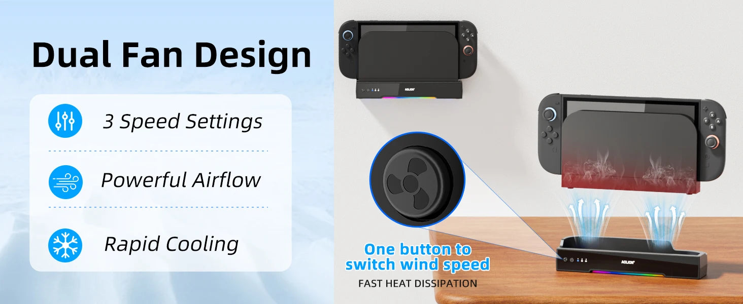 Aolion For Switch 2 Dock RGB Cooling Fan Portable HUB Expansion base Wall Mount With NGC For Switch 2 Accessories Deals 4 U   Deals 4 U