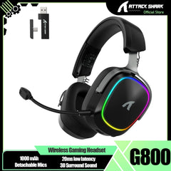 ATTACK SHARK G800 Wireless Gaming Headset, 1000 mAh, Detachable Mics, Aluminum alloy frame, 3D Surround Sound, 20ms low latency Deals 4 U   Deals 4 U