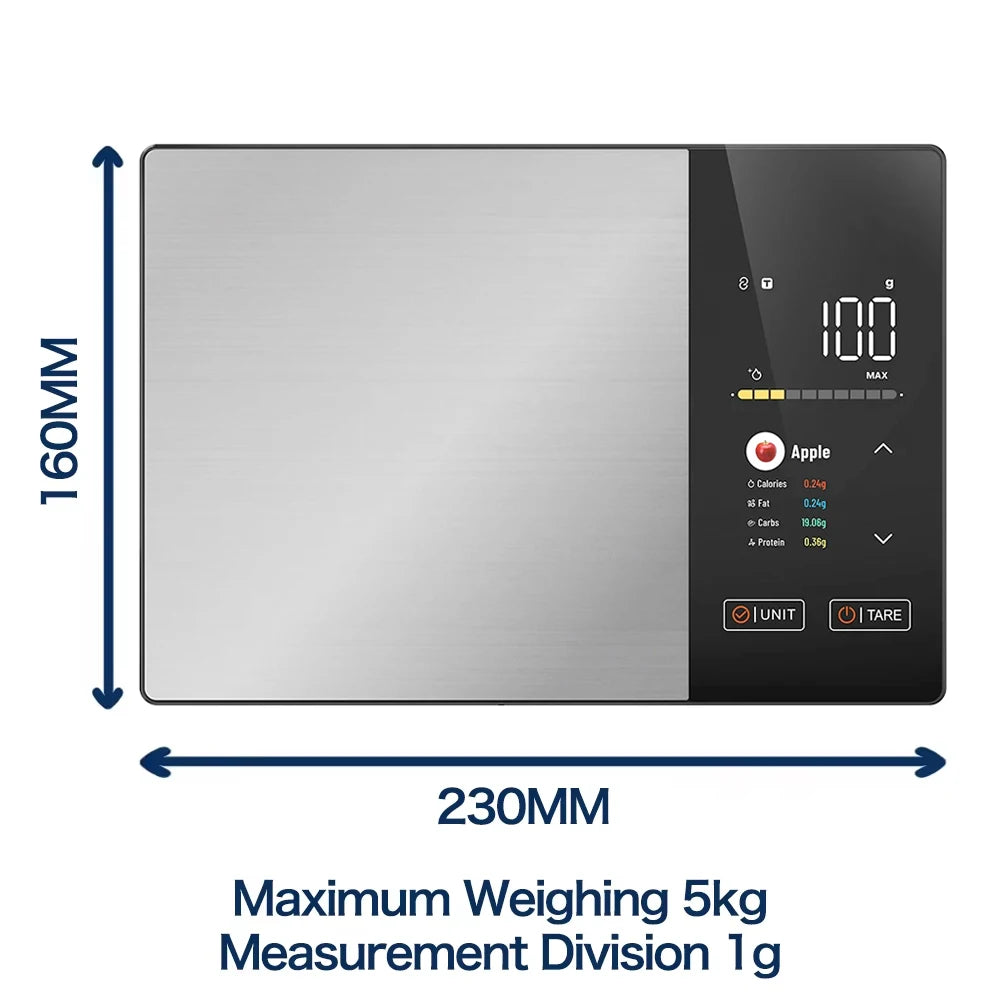 Smart Kitchen Scale Stainless Steel Food Calorie Protein Fat Carbs Nutritional Calculator 11LB/5kg Weight for Healthy Cooking Deals 4 U   Deals 4 U